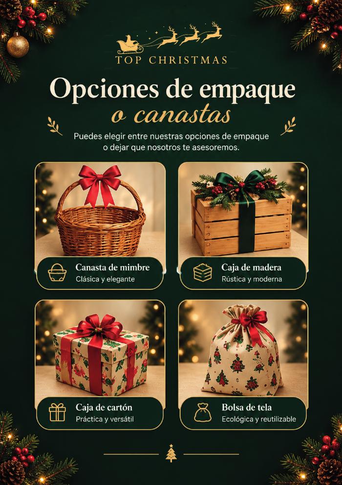 Opciones de empaque para las canastas Top Christmas
