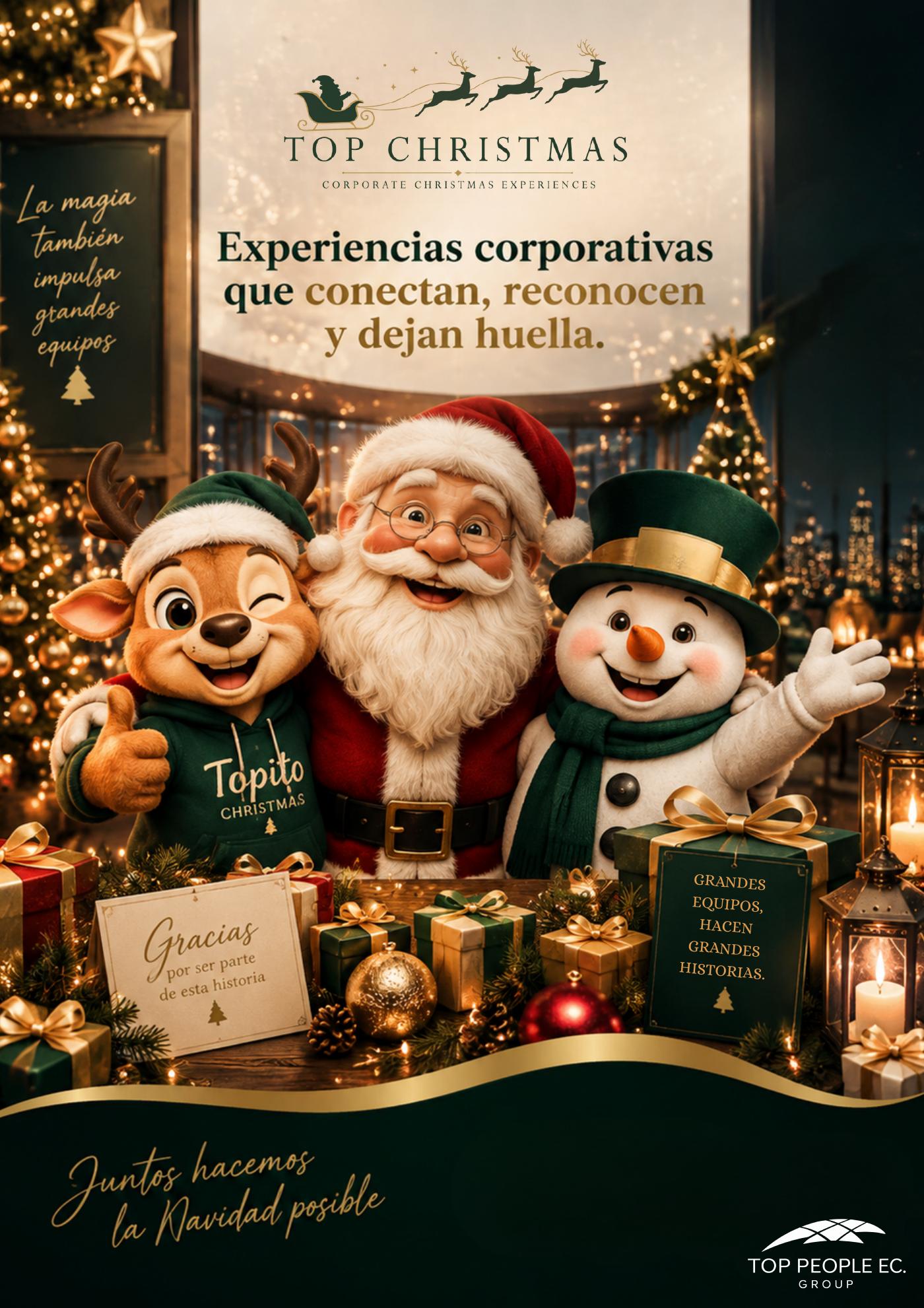 Topito celebra junto a un equipo corporativo y regalos de Navidad