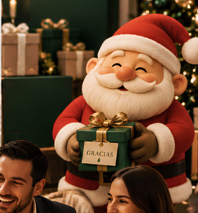 Santa entrega un obsequio navideño a un equipo y sus familias