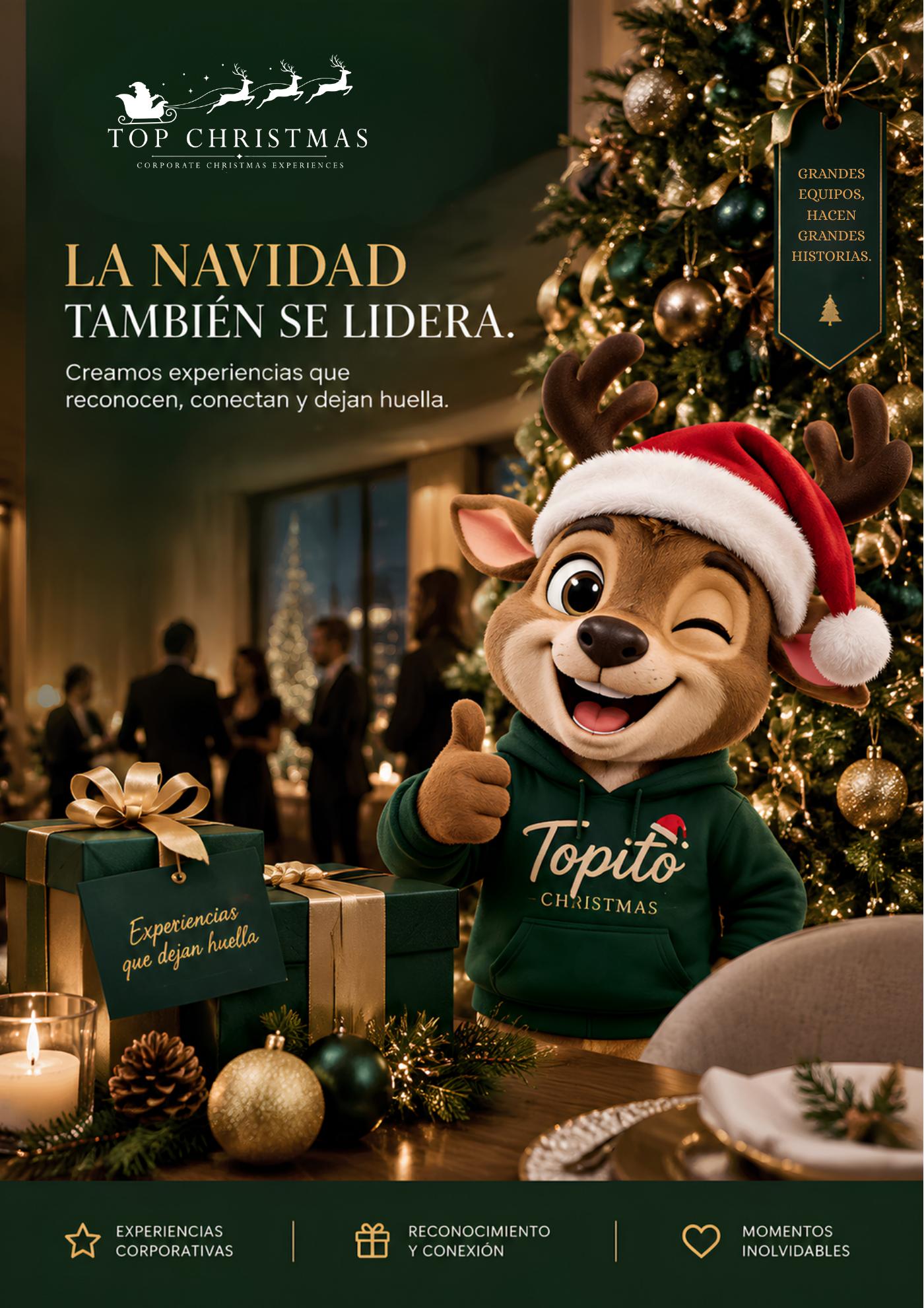 Topito, personaje de Top Christmas, acompaña una celebración corporativa navideña